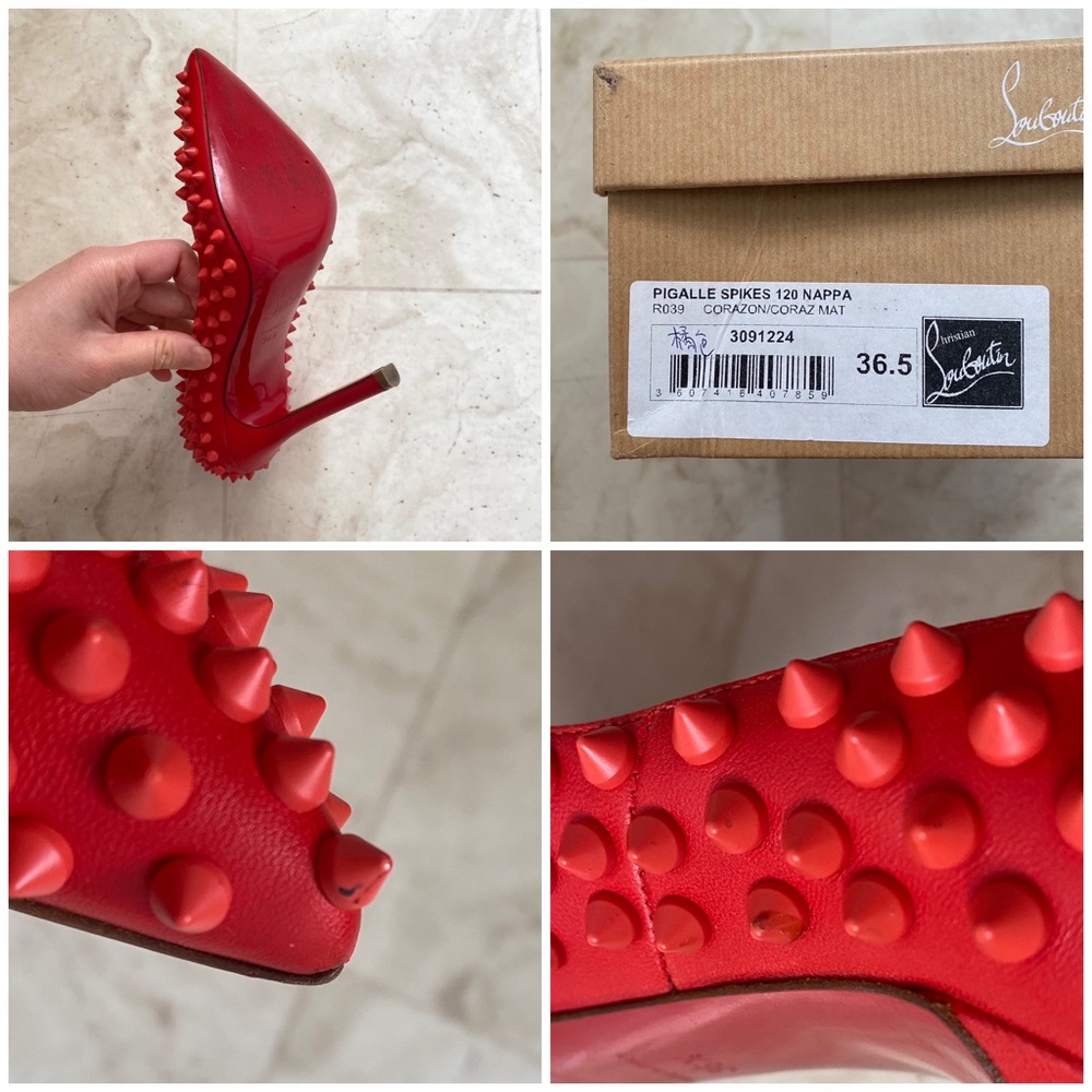 Christian Louboutin Pigalle Spikes 120 Pointed Toe Red Leather Pumps Heels 6.5 - Picture 14 of 14